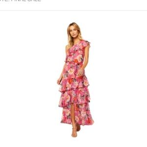 Misa Los Angeles Pink Floral One-Shoulder Dress